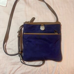Michael Kors Navy and Brown Crossbody Bag heavily used